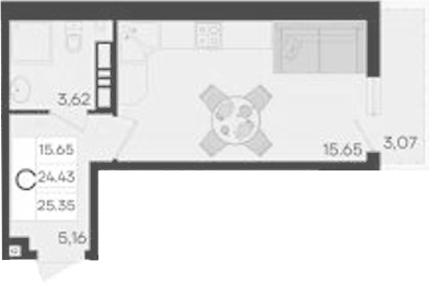 Студия, 24.43 м², 8/9 этаж, ЖК «Дом 101»