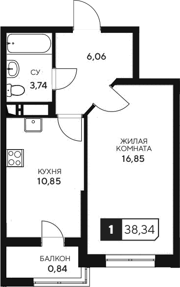 1-комн., 37.5 м², 2/20 этаж, ЖК «Центральный. Гамма»