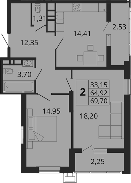 Продается 2-комн. квартира, 66.55 м²