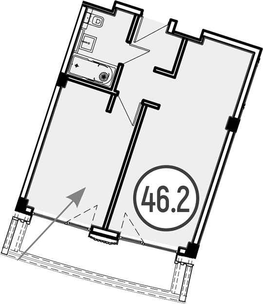 Объект, 46.2 м², 1/4 этаж, ЖК «Гостиничный комплекс GRAND CASCADE»