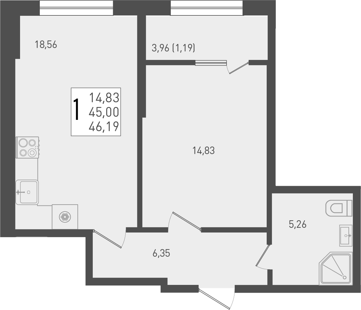 Продается 1-комн. квартира, 45 м²