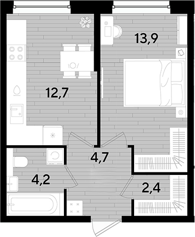 Продается 1-комн. квартира, 37.9 м²