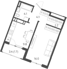 1-комн., 35.15 м², 21/24 этаж, ЖК «Все Свои VIP»