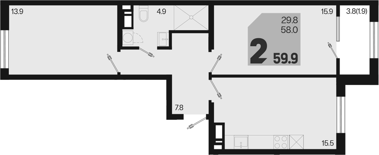 Продается 3-комн. квартира, 58 м²