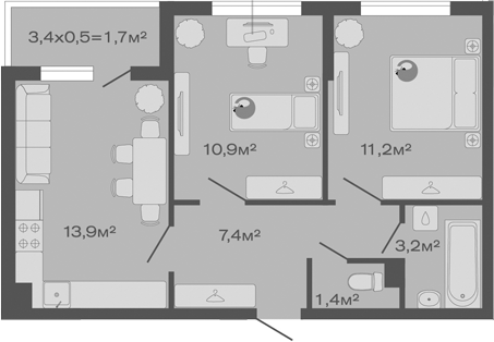 2-комн., 48 м², 3/4 этаж, ЖК «Дзенпарк»