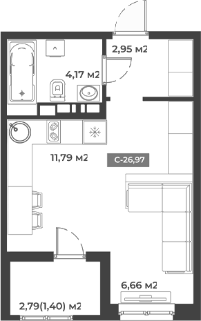 Студия, 25.57 м², 1/5 этаж, ЖК «Соловей»