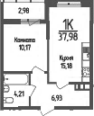 1-комн., 36.49 м², 3/9 этаж, ЖК «Кумир»