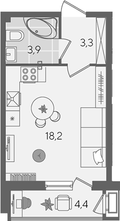 Студия, 25.4 м², 2/24 этаж, ЖК «Рекорд»