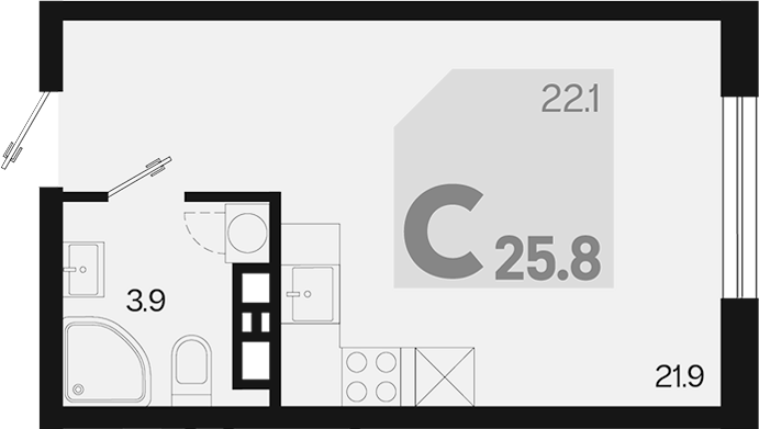Студия, 25.8 м², 9/9 этаж, ЖК «Первое место»