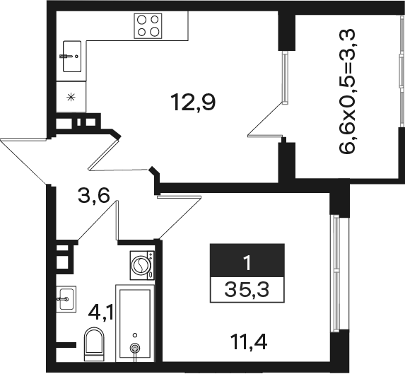 1-комн., 32 м², 3/4 этаж, ЖК «Новая Елизаветка»