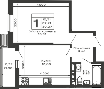 Продается 1-комн. квартира, 37.21 м²
