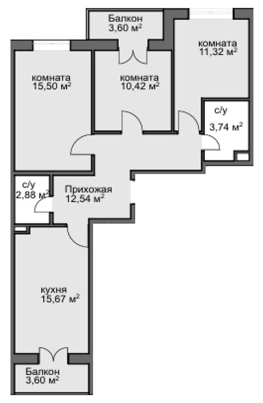 3-комн., 62.73 м², 1/8 этаж, ЖК «Центральный двор»