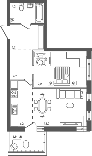 2-комн., 45 м², 8/9 этаж, ЖК «Сиреневый бульвар»