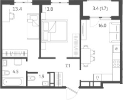 3-комн., 56.7 м², 4/24 этаж, ЖК «Все Свои VIP»