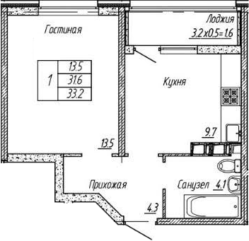 1-комн., 31.6 м², 9/18 этаж, ЖК «Архитектор. ГК ЮгСтройИнвест»