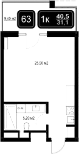 Студия, 31.1 м², 4/9 этаж, ЖК «ГК Кайрос»