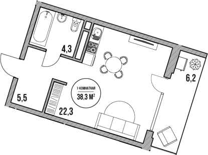 Студия, 32.1 м², 2/5 этаж, ЖК «МореТут»