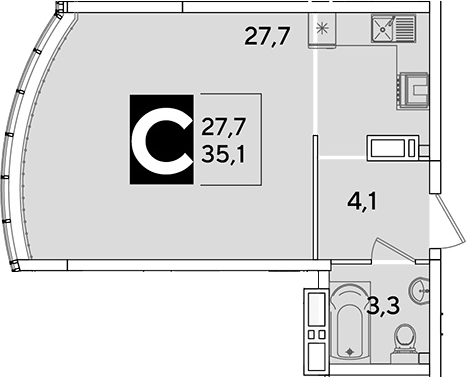 Продается 1-комн. квартира, 35.1 м²