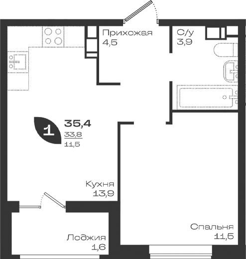 Продается 1-комн. квартира, 33.8 м²