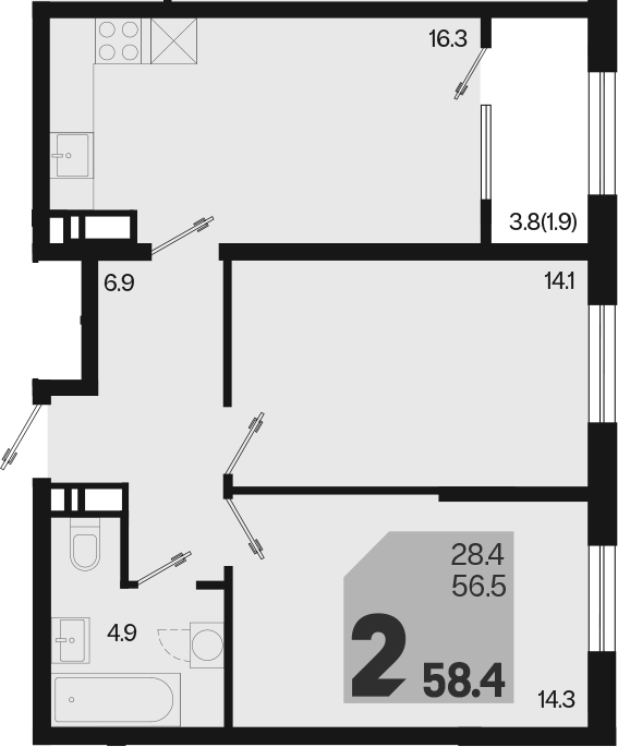 Продается 3-комн. квартира, 56.5 м²