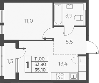Продается 1-комн. квартира, 33.8 м²