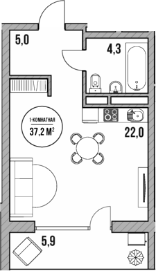 Студия, 31.3 м², 1/5 этаж, ЖК «МореТут»