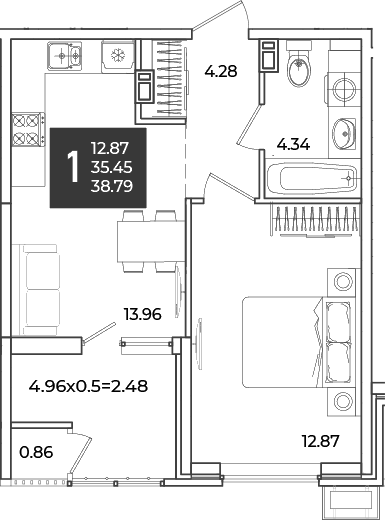 Продается 1-комн. квартира, 35.45 м²