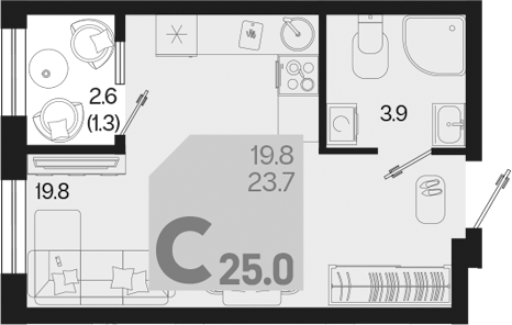 Студия, 23.7 м², 2/18 этаж, ЖК «Первое место»