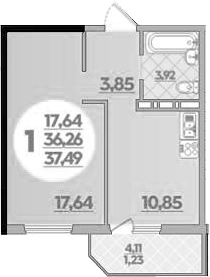 1-комн., 36.26 м², 4/8 этаж, ЖК «Молодежный 2»