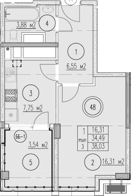 1-комн., 34.49 м², 8/10 этаж, ЖК «Agoy Park Residence by Lavicon»