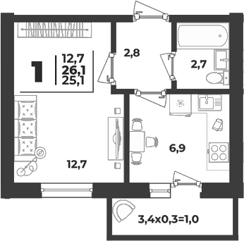 Продается 1-комн. квартира, 25.1 м²