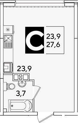 Студия, 27.6 м², 8/16 этаж, ЖК «Самолет»