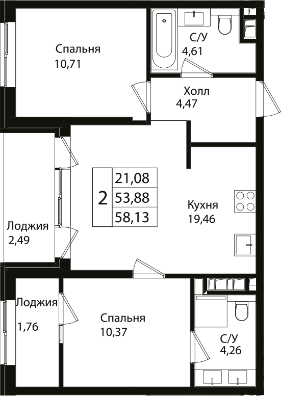 Продается 3-комн. квартира, 54 м²