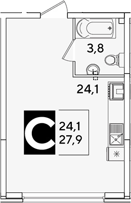Студия, 27.9 м², 2/16 этаж, ЖК «Самолет»