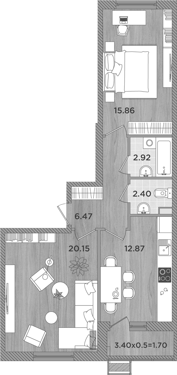 2-комн., 60.67 м², 2/8 этаж, ЖК «Сады у моря»