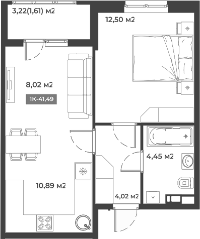 1-комн., 39.88 м², 1/5 этаж, ЖК «Соловей»