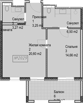 2-комн., 48.3 м², 2/6 этаж, ЖК «Гостиничный комплекс Николай 1»