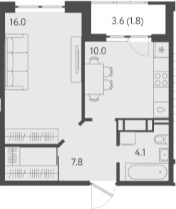 1-комн., 37.9 м², 19/24 этаж, ЖК «Все Свои VIP»