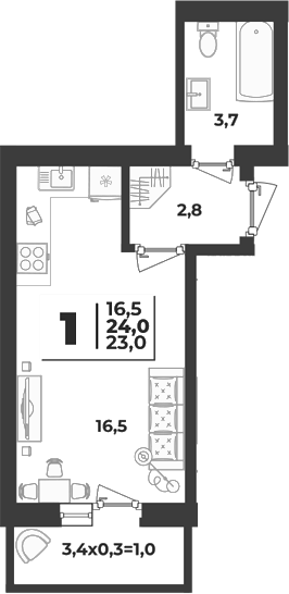 Продается 1-комн. квартира, 23 м²