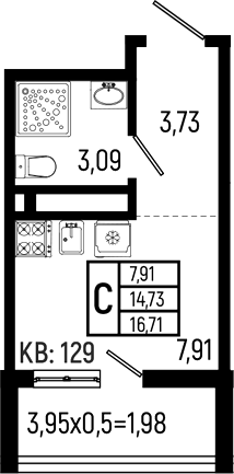 Студия, 14.73 м², 17/18 этаж, ЖК «Ботаника Хиллс»