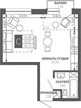 Студия, 32.2 м², 2/9 этаж, ЖК «Иначе в Молодежном»