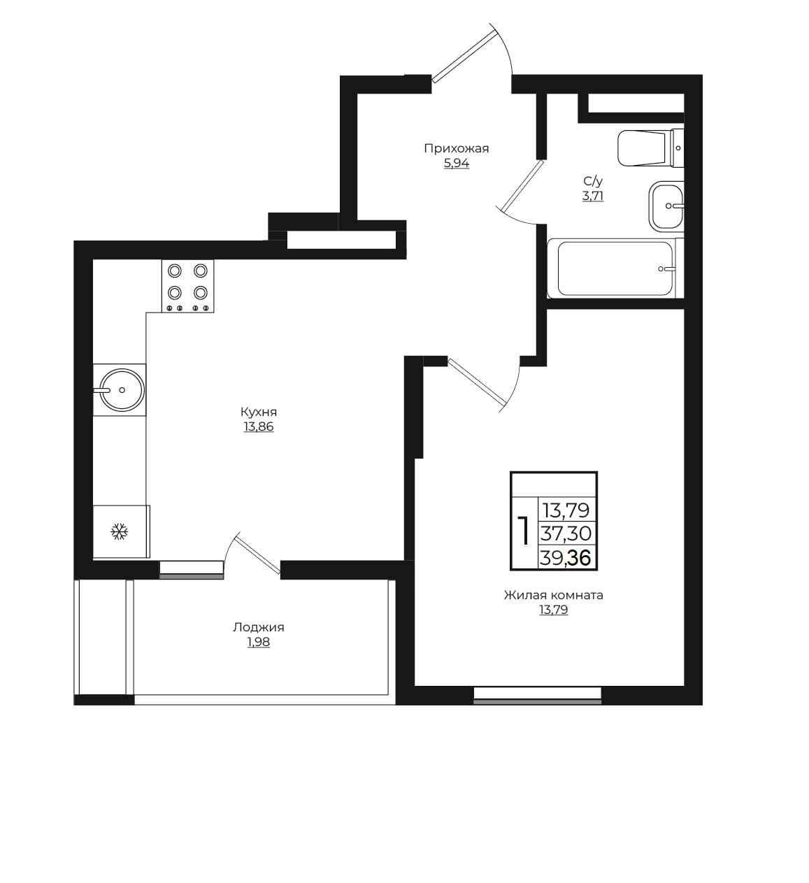 1-комн., 37.38 м², 1/10 этаж, ЖК «Европа-Сити»