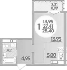 Студия, 27.41 м², 1/16 этаж, ЖК «Город у моря»