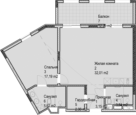 2-комн., 64.74 м², 3/6 этаж, ЖК «Гостиничный комплекс Николай 1»