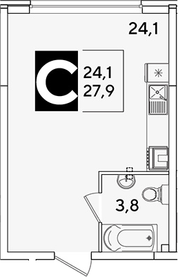 Студия, 27.9 м², 2/16 этаж, ЖК «Самолет»