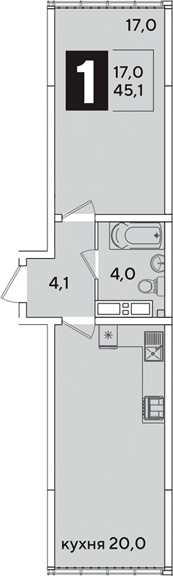 2-комн., 45.1 м², 16/16 этаж, ЖК «Самолет»