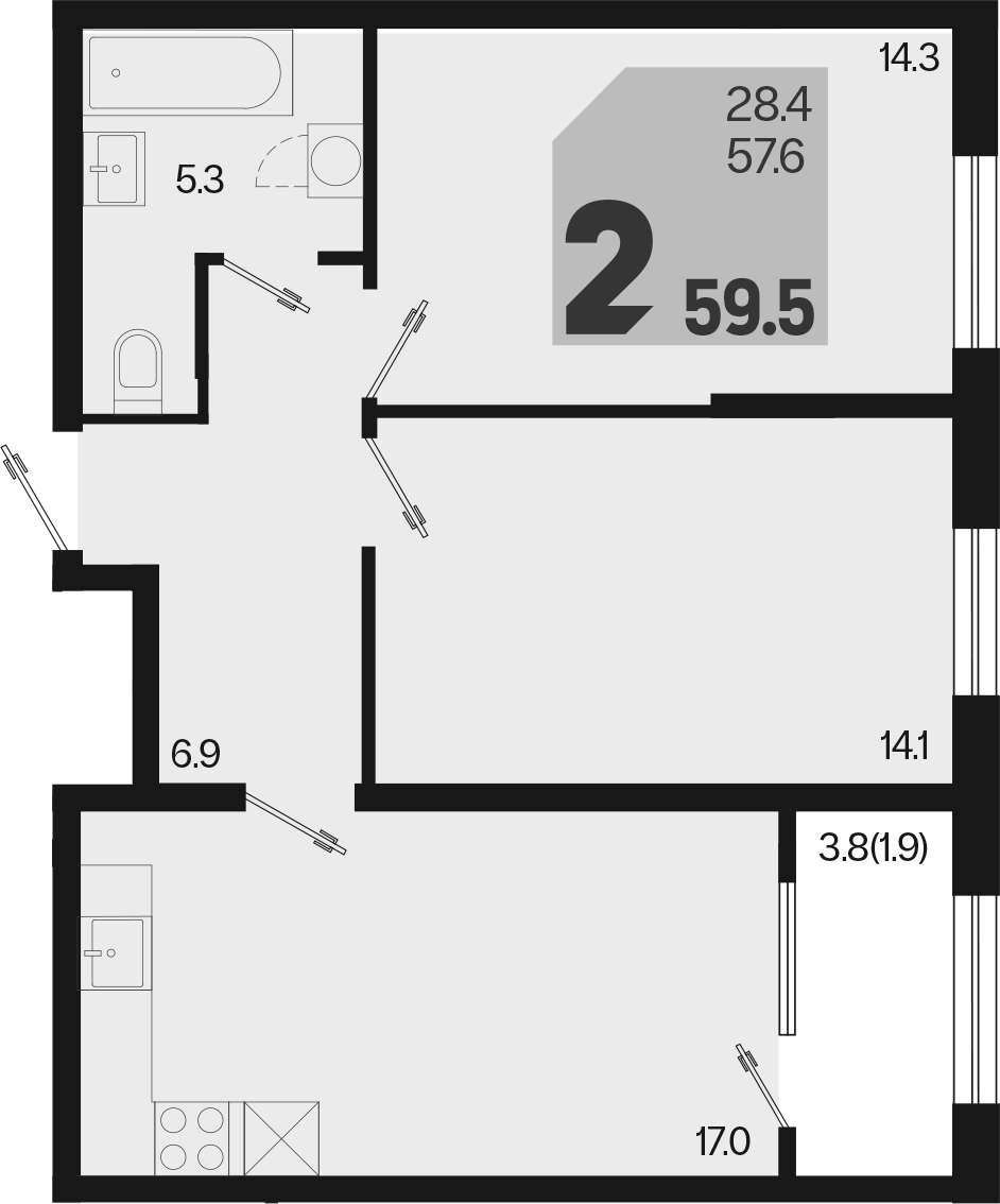 Продается 3-комн. квартира, 57.6 м²