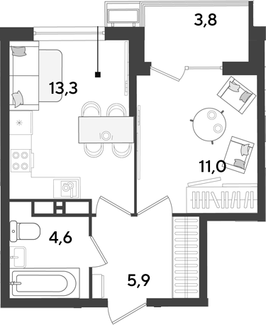 1-комн., 34.8 м², 16/18 этаж, ЖК «Парк Победы»