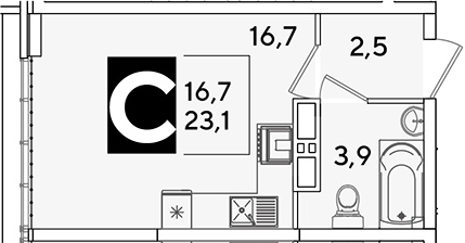 Продается 1-комн. квартира, 23.1 м²