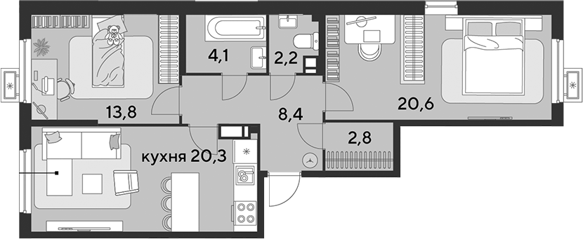 3-комн., 72.2 м², 10/18 этаж, ЖК «Парк Победы»